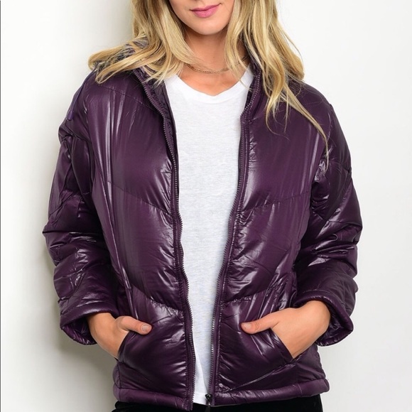 Lola Faux fur hooded Puffer Jacket Egglant - Picture 2 of 7